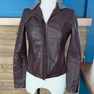 Jack Brown faux Leather Jacket with Gray Hood